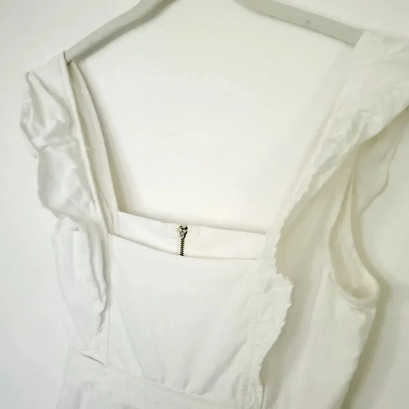 Free People Sun Valley Jumpsuit Womens Sz 2 White Sleeveless Cotton Denim Ruffle - Picture 12 of 16